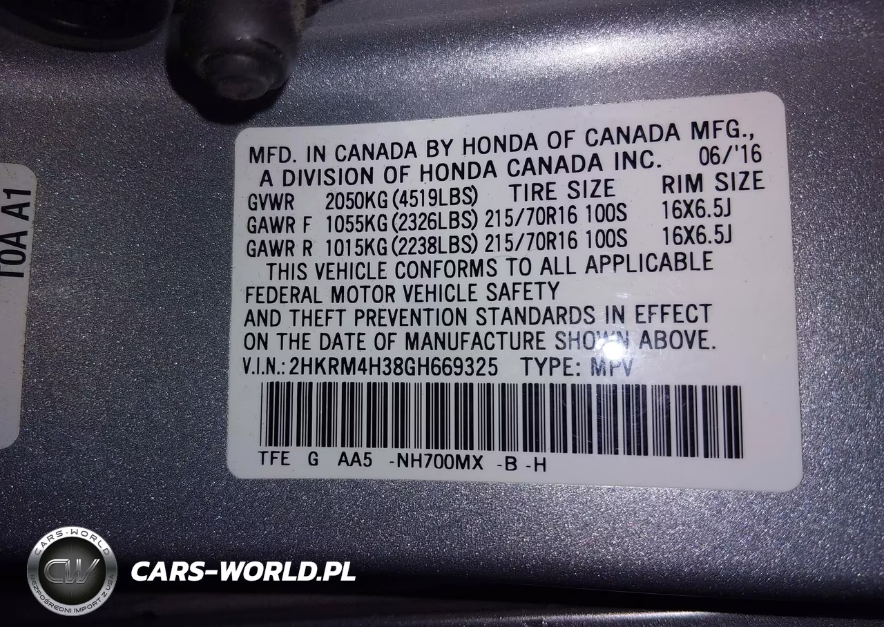 2016 Honda Cr-V Lx VIN:2HKRM4H38GH669325 - 9