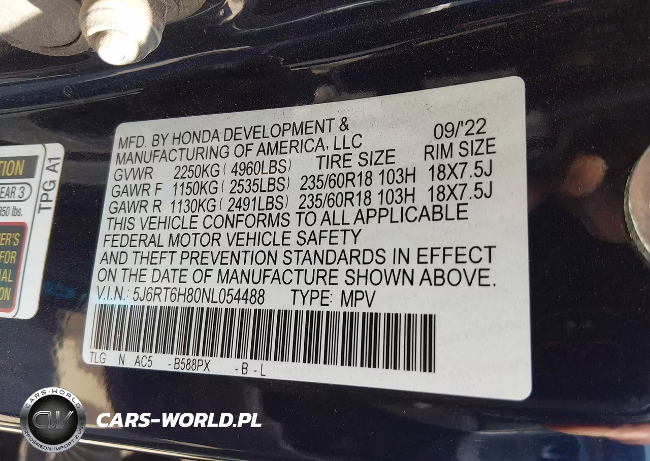 2022 Honda Cr-V Hybrid Ex-L VIN:5J6RT6H80NL054488 - 9