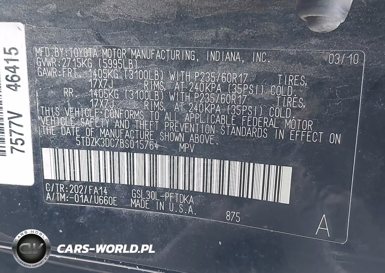 2011 Toyota Sienna Base V6 VIN:5TDZK3DC7BS015764 - 9