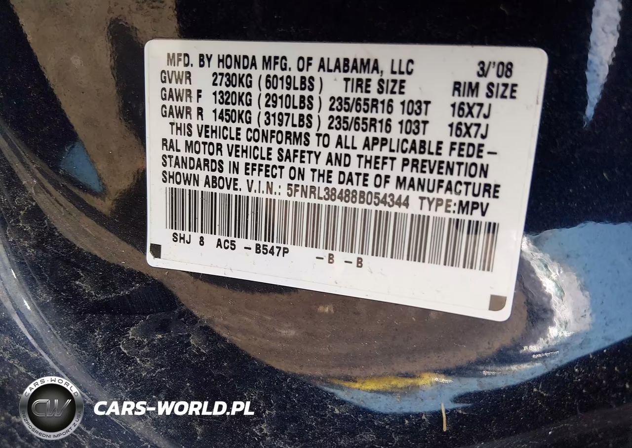 2008 Honda Odyssey Ex VIN:5FNRL38488B054344 - 9