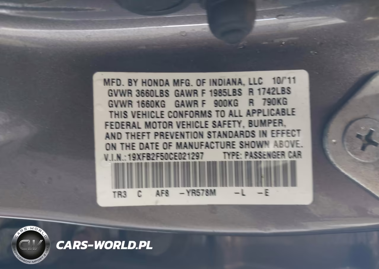 2012 Honda Civic Lx VIN:19XFB2F50CE021297 - 9