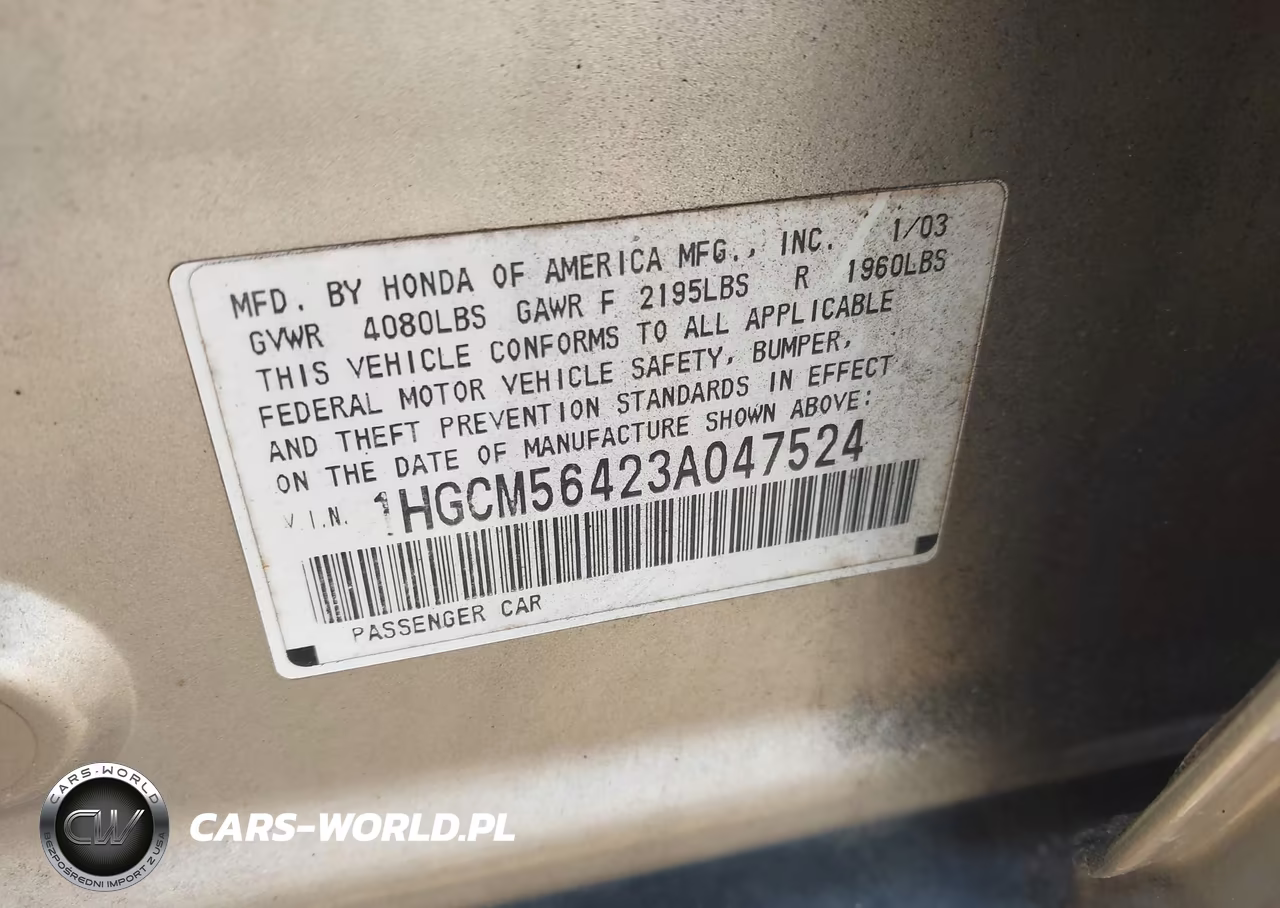 2003 Honda Accord 2.4 Lx VIN:1HGCM56423A047524 - 9