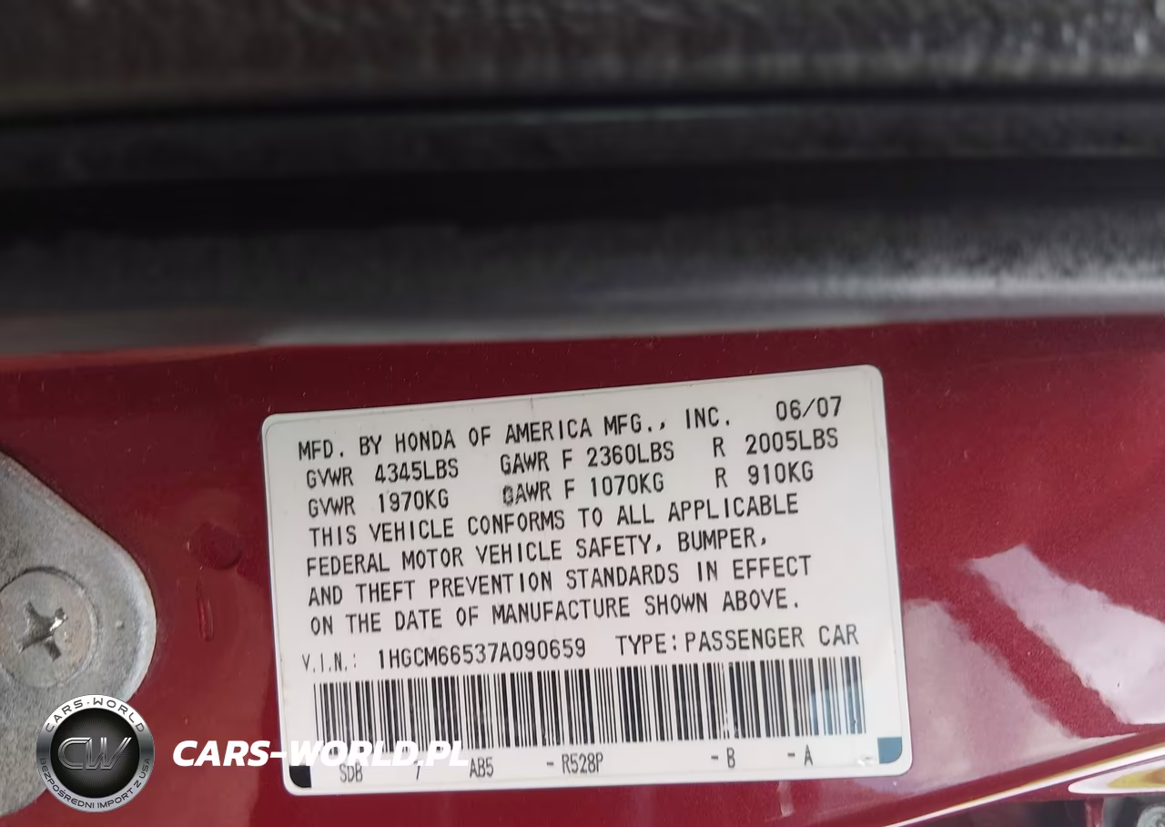 2007 Honda Accord 3.0 Ex VIN:1HGCM66537A090659 - 9