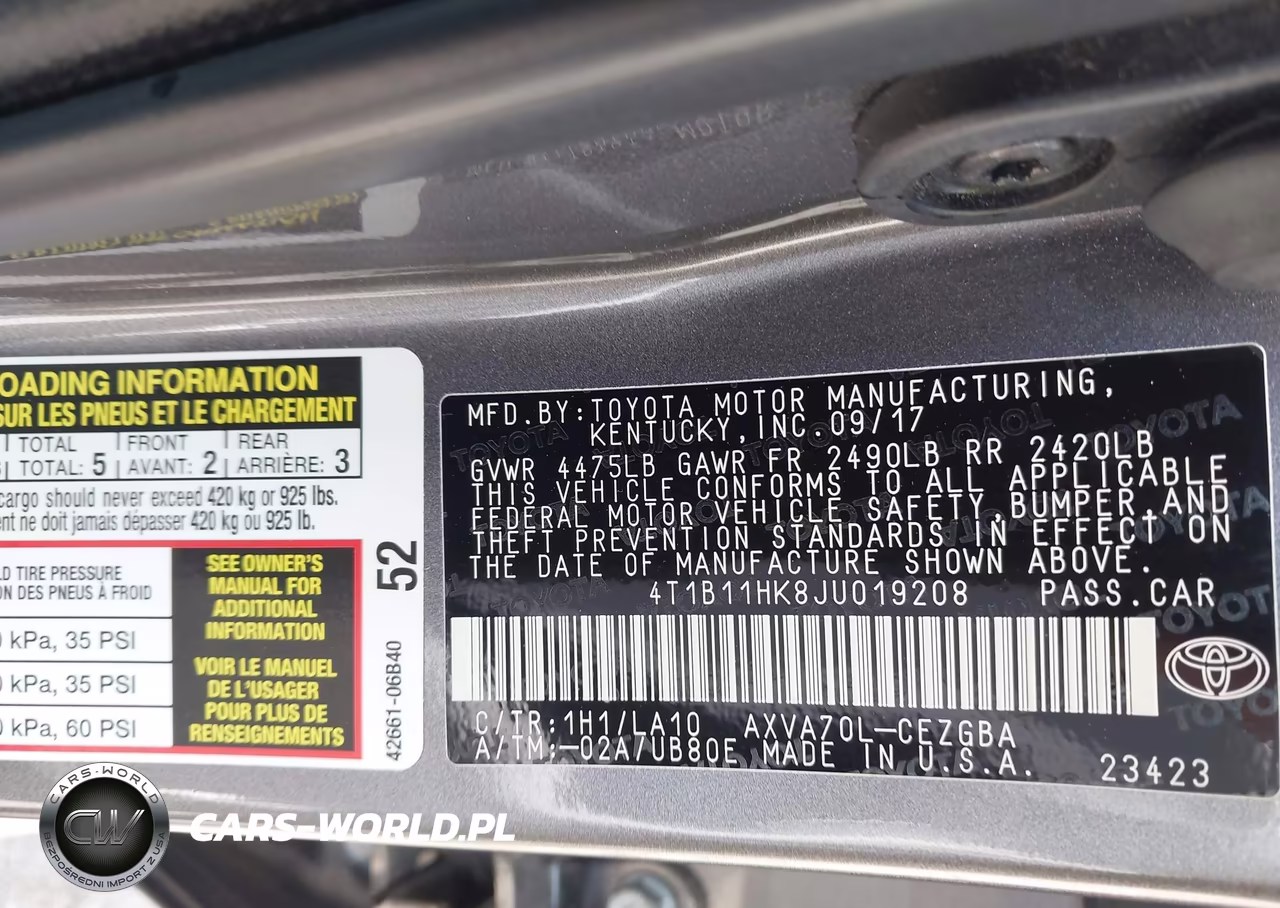 2018 Toyota Camry Xle VIN:4T1B11HK8JU019208 - 9