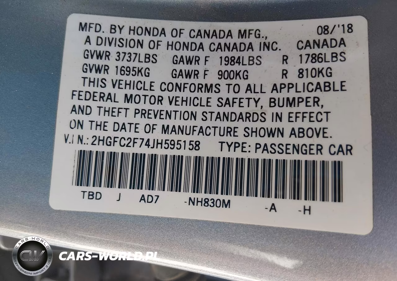 2018 Honda Civic Ex VIN:2HGFC2F74JH595158 - 9