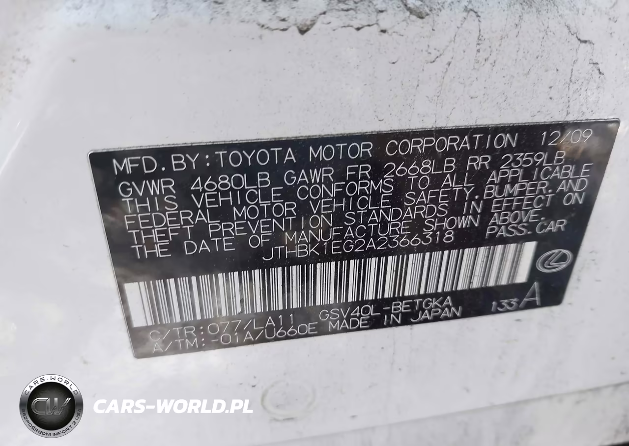 2010 Lexus Es 350 VIN:JTHBK1EG2A2366318 - 9