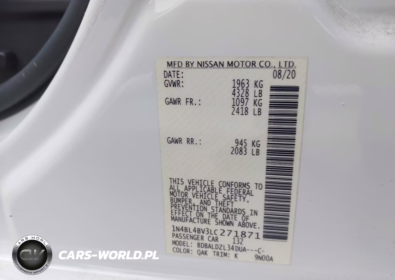 2020 Nissan Altima S Fwd VIN:1N4BL4BV3LC271871 - 9