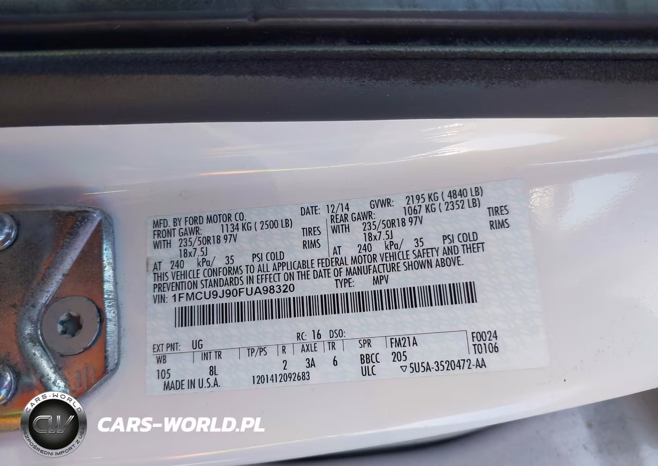 2015 Ford Escape Titanium VIN:1FMCU9J90FUA98320 - 9