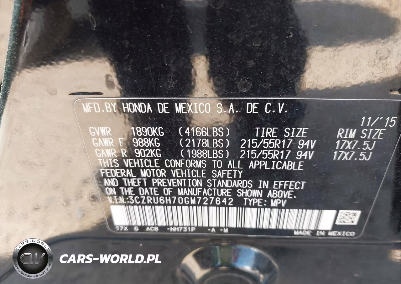 2016 Honda Hr-V Ex-L VIN:3CZRU6H70GM727642 - 9