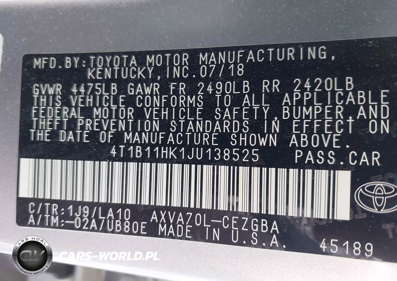 2018 Toyota Camry Xle VIN:4T1B11HK1JU138525 - 9