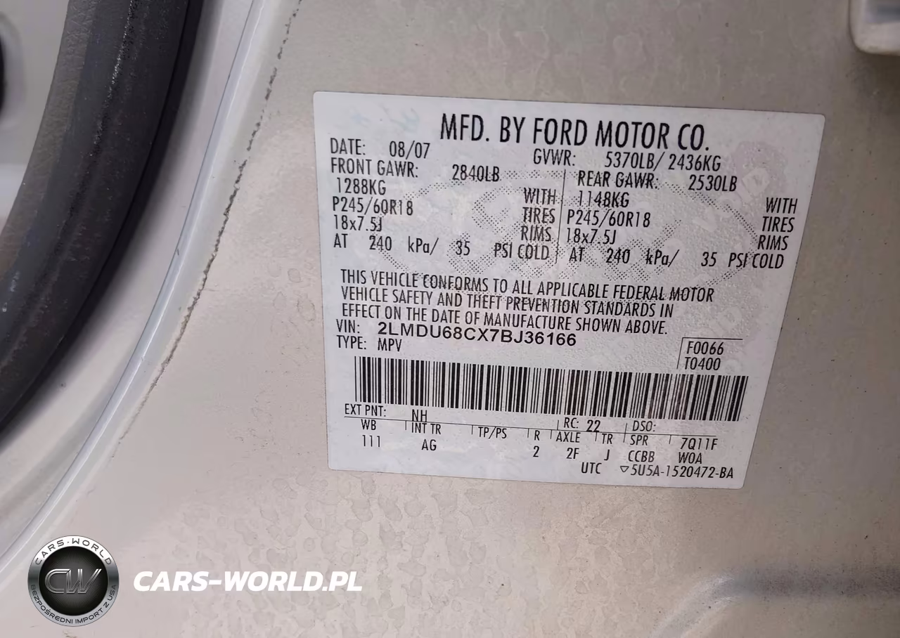 2007 Lincoln Mkx VIN:2LMDU68CX7BJ36166 - 9