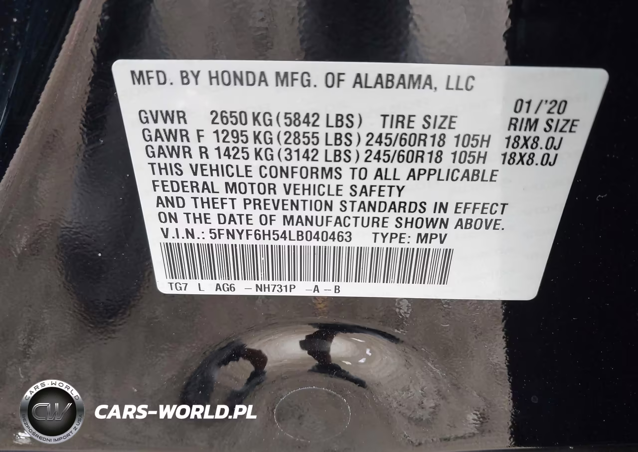 2020 Honda Pilot Awd Ex-L VIN:5FNYF6H54LB040463 - 9