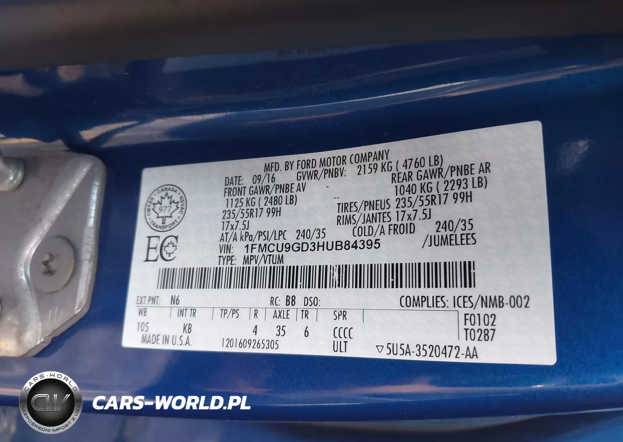 2017 Ford Escape Se VIN:1FMCU9GD3HUB84395 - 9