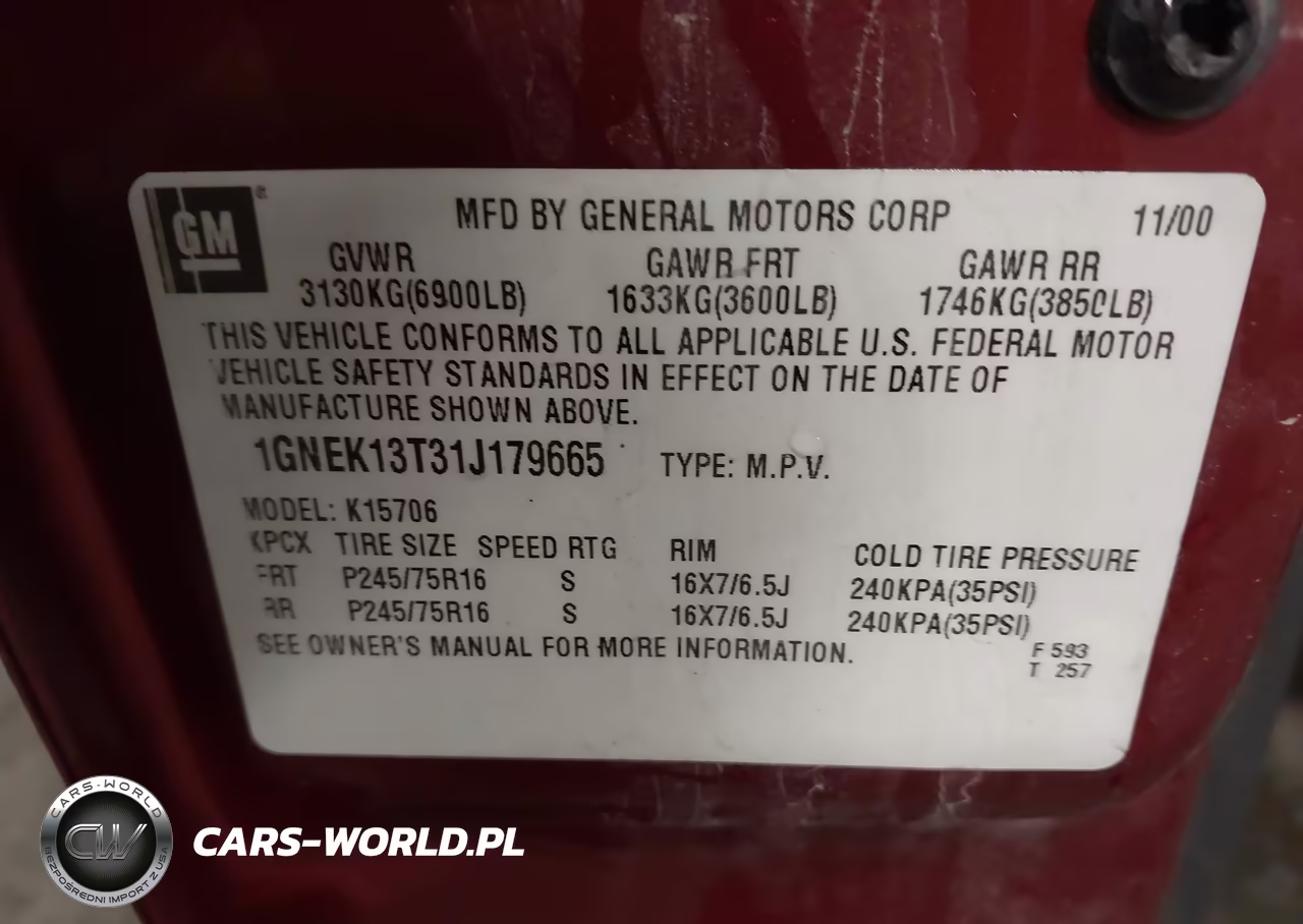 2001 Chevrolet Tahoe Lt VIN:1GNEK13T31J179665 - 9