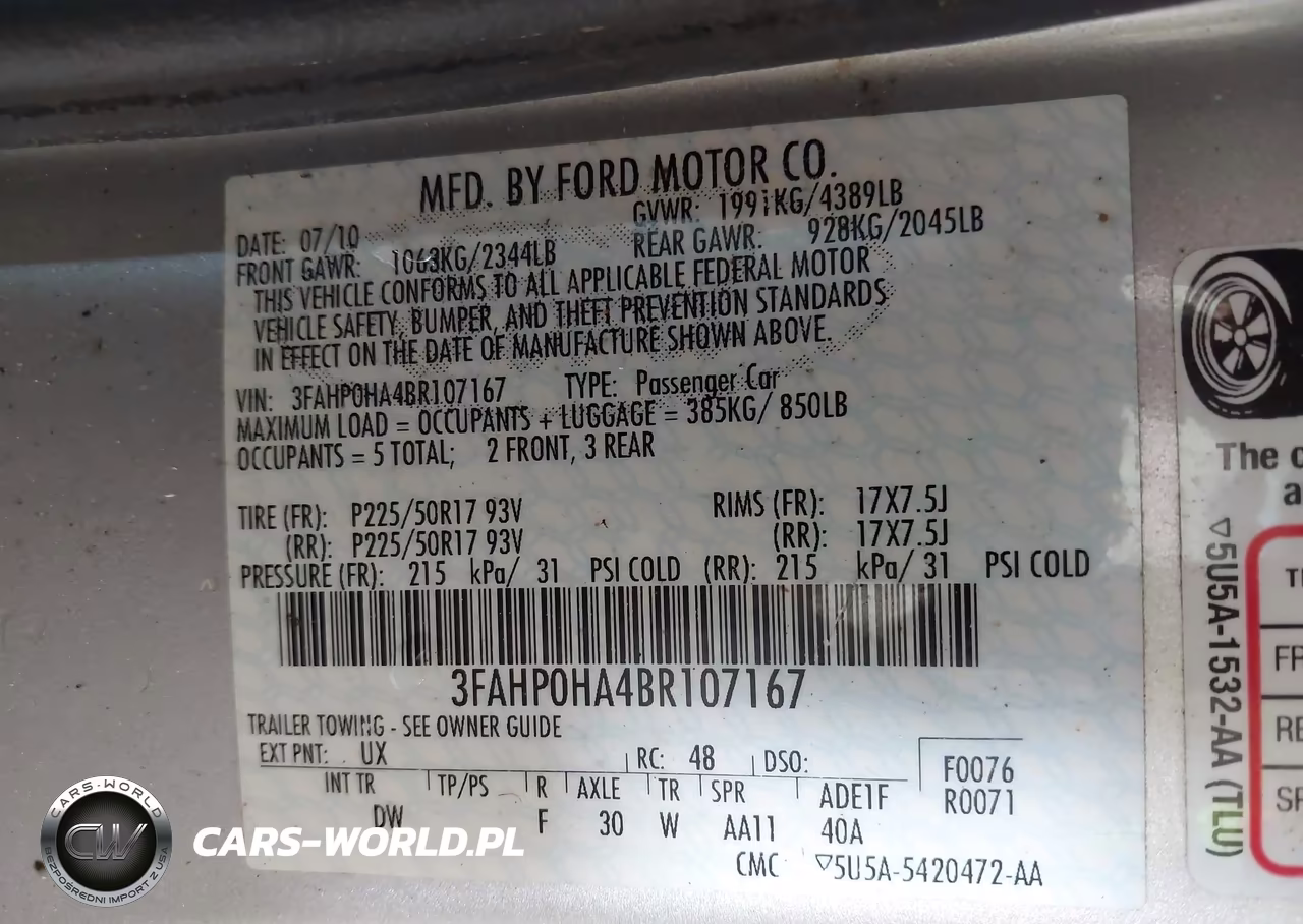 2011 Ford Fusion Se VIN:3FAHP0HA4BR107167 - 9