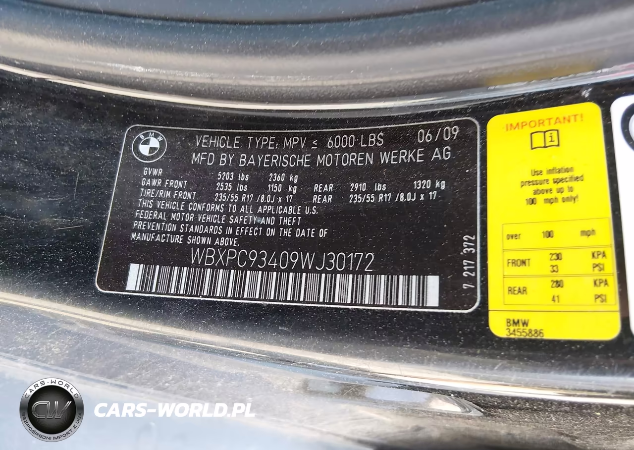 2009 BMW X3 xDrive30I VIN:WBXPC93409WJ30172 - 9