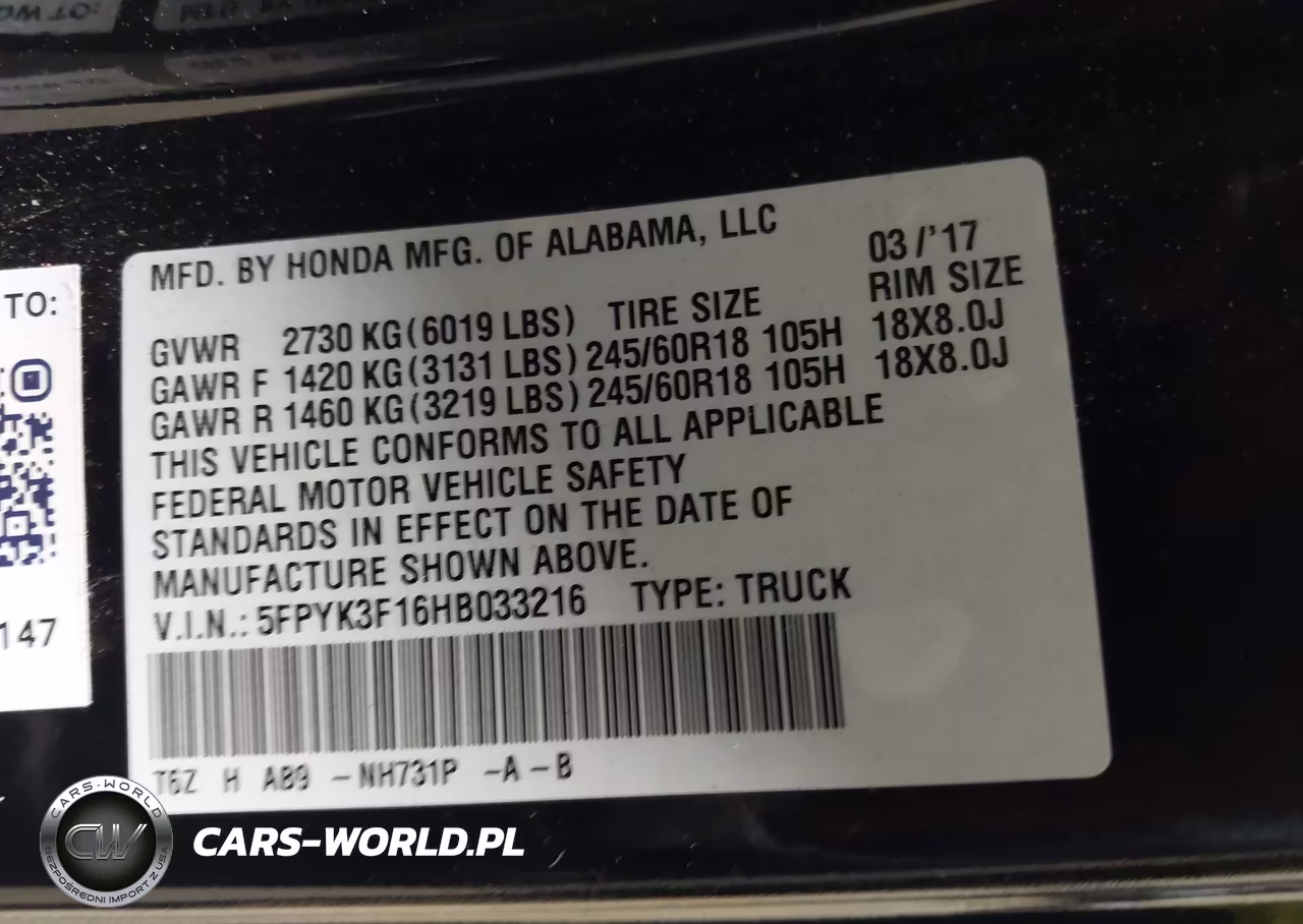 2017 Honda Ridgeline Sport VIN:5FPYK3F16HB033216 - 9