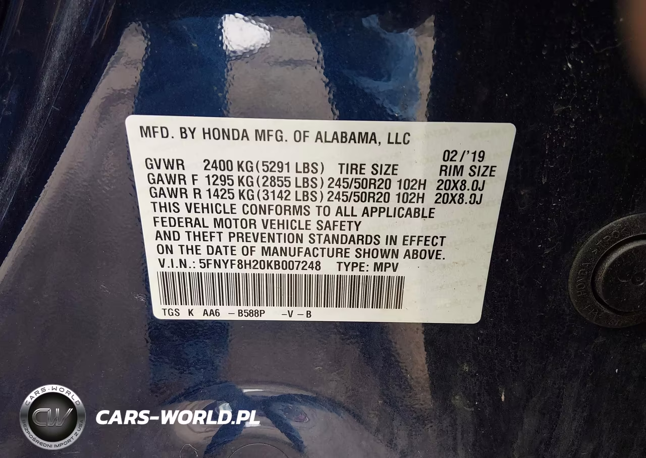 2019 Honda Passport Sport VIN:5FNYF8H20KB007248 - 9