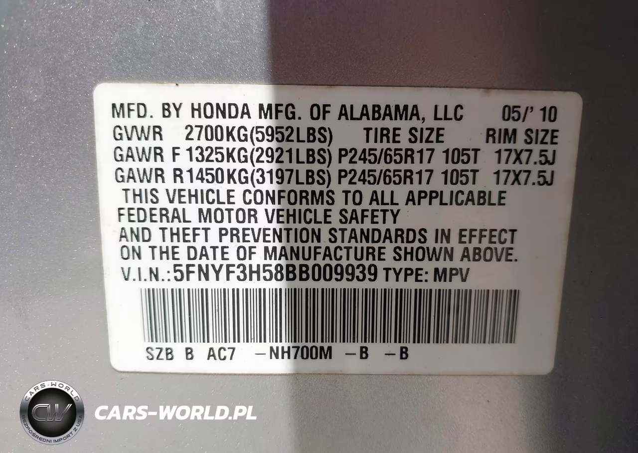 2011 Honda Pilot Ex-L VIN:5FNYF3H58BB009939 - 9