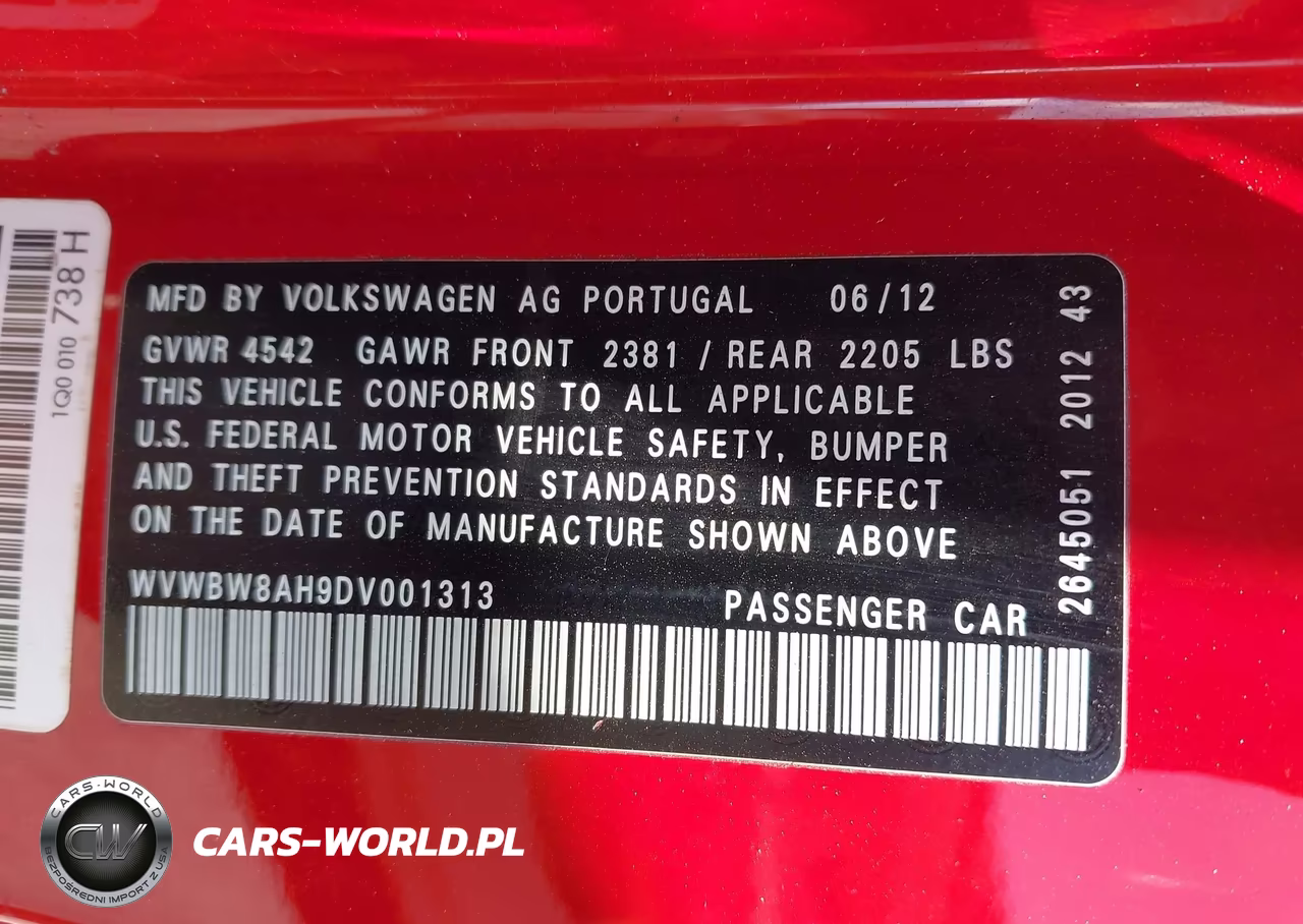 2013 Volkswagen Eos Komfort VIN:WVWBW8AH9DV001313 - 9