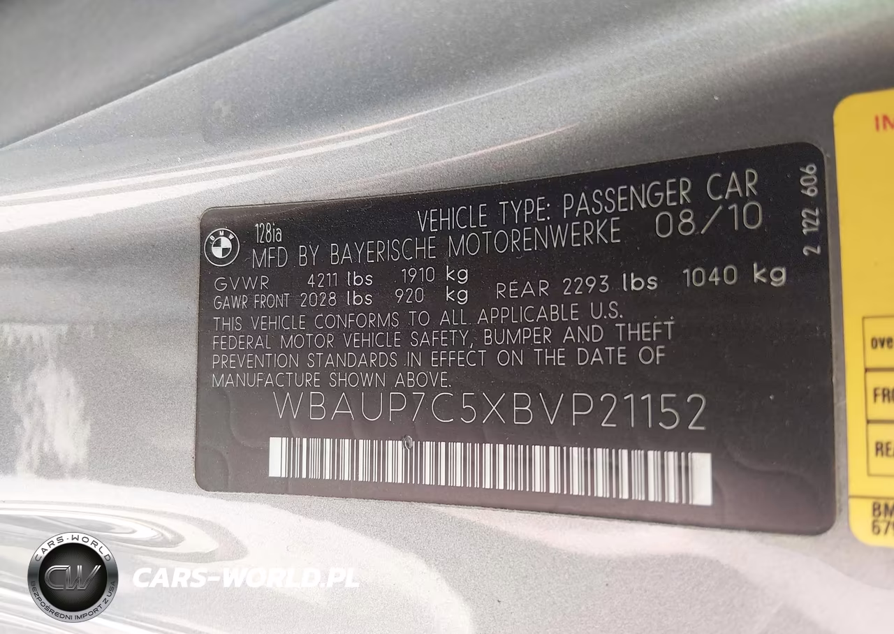 2011 BMW 128I VIN:WBAUP7C5XBVP21152 - 9