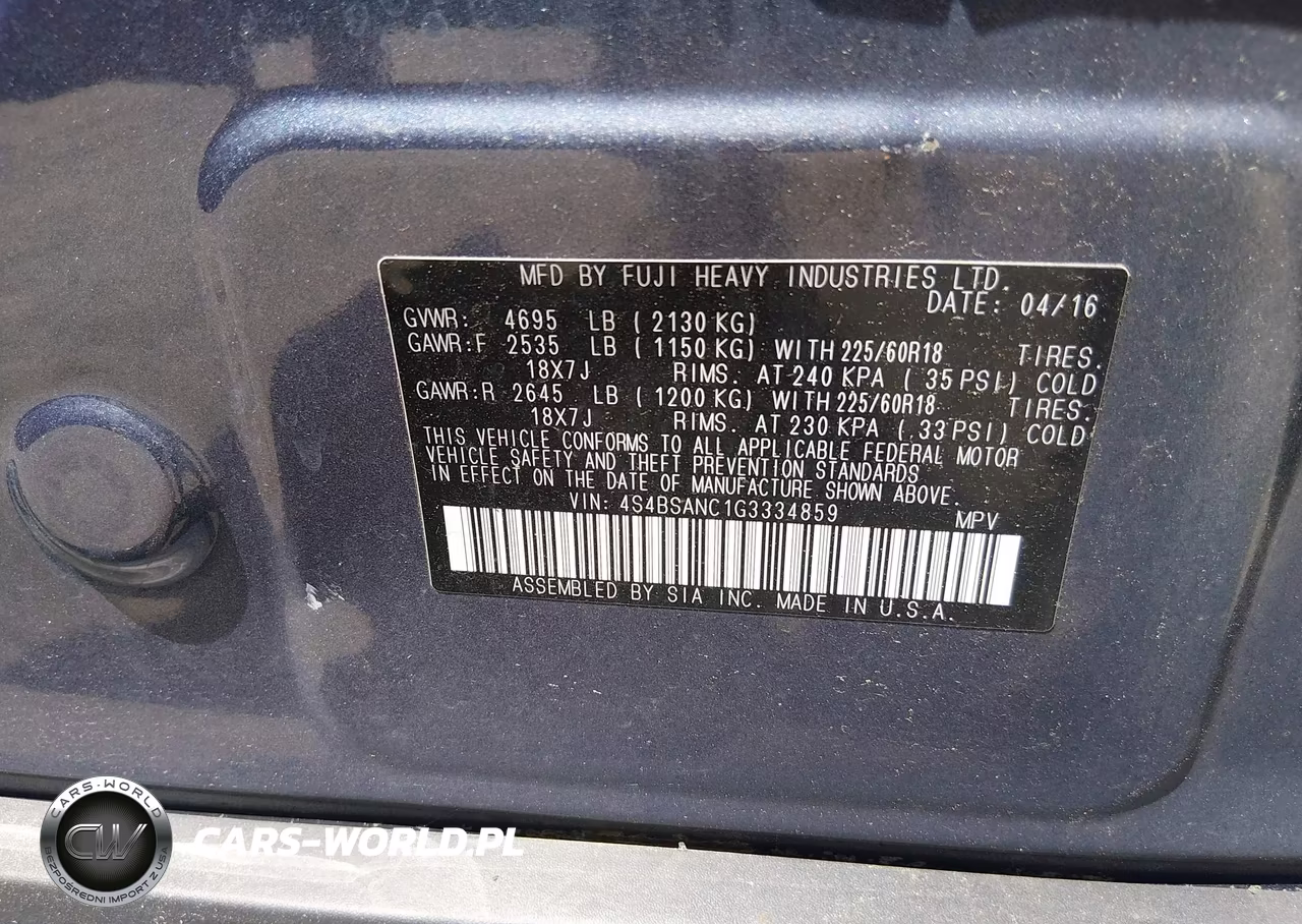2016 Subaru Outback 2.5I Limited VIN:4S4BSANC1G3334859 - 9