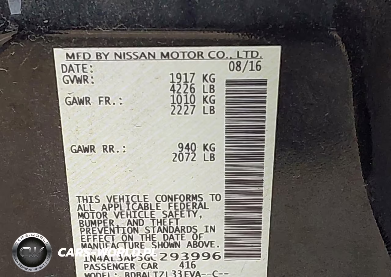 2016 Nissan Altima 2.5 Sl VIN:1N4AL3AP3GC293996 - 9