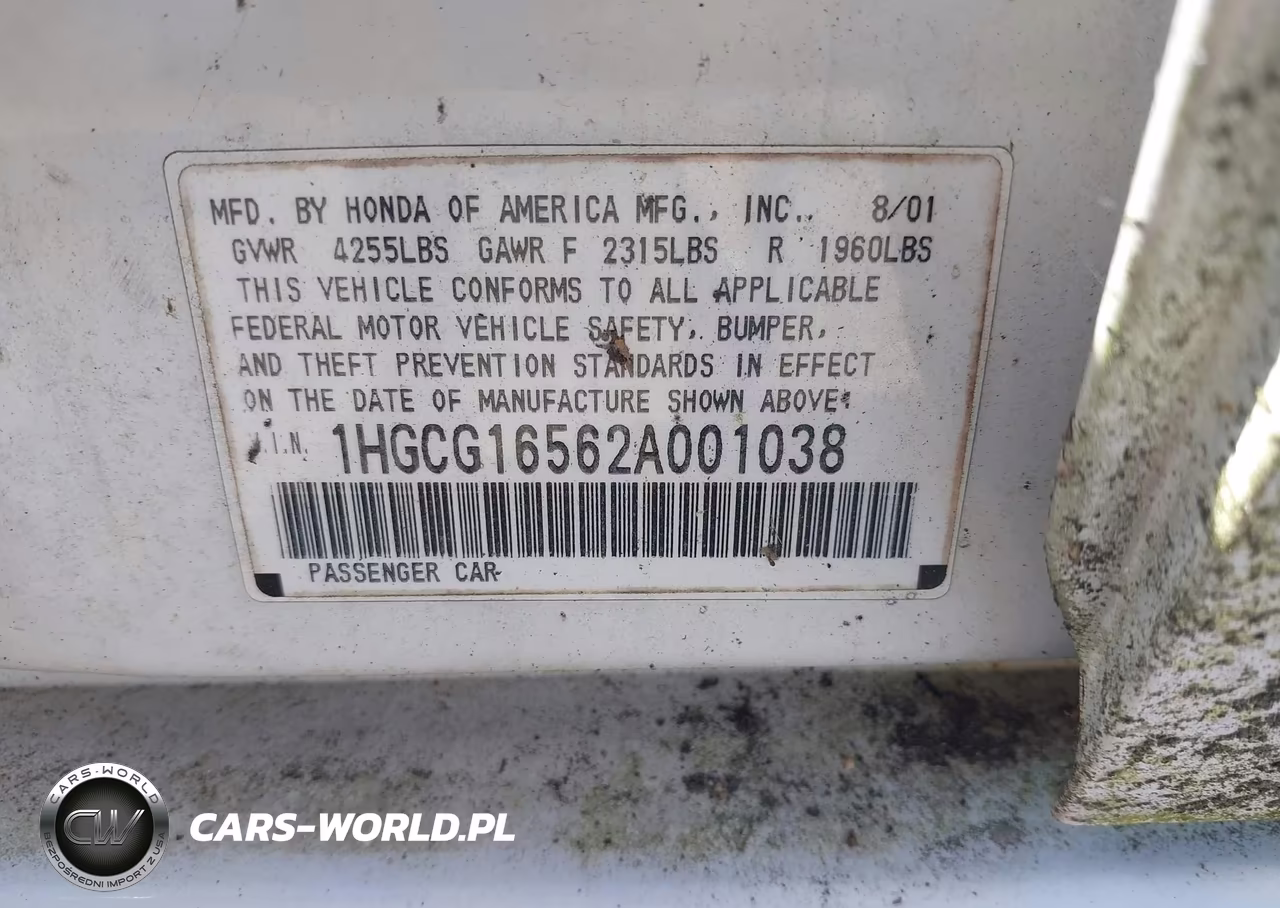 2002 Honda Accord Ex VIN:1HGCG16562A001038 - 9