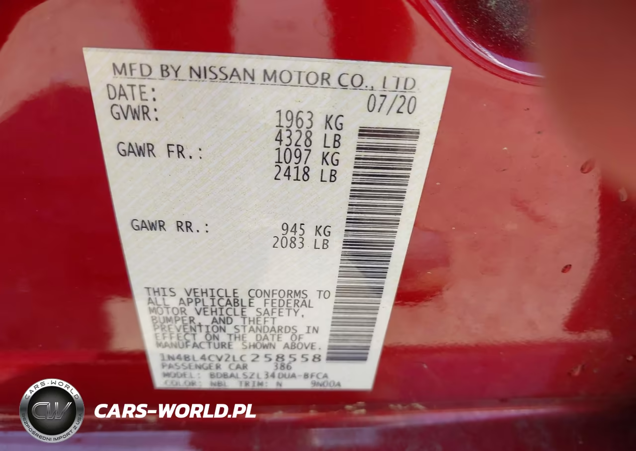 2020 Nissan Altima Sr Fwd VIN:1N4BL4CV2LC258558 - 9