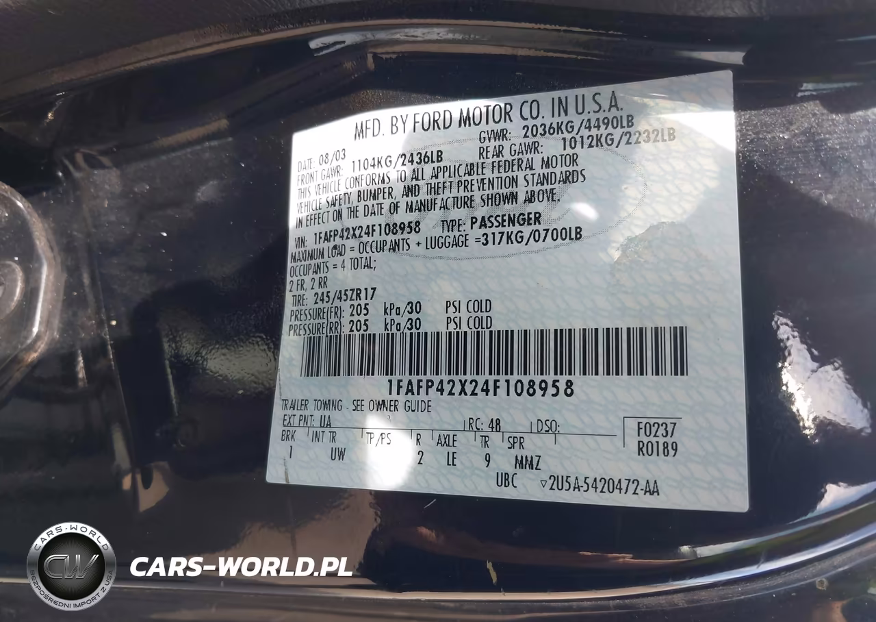 2004 Ford Mustang Gt VIN:1FAFP42X24F108958 - 9