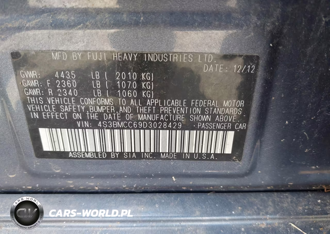2013 Subaru Legacy 2.5I Premium VIN:4S3BMCC69D3028429 - 9