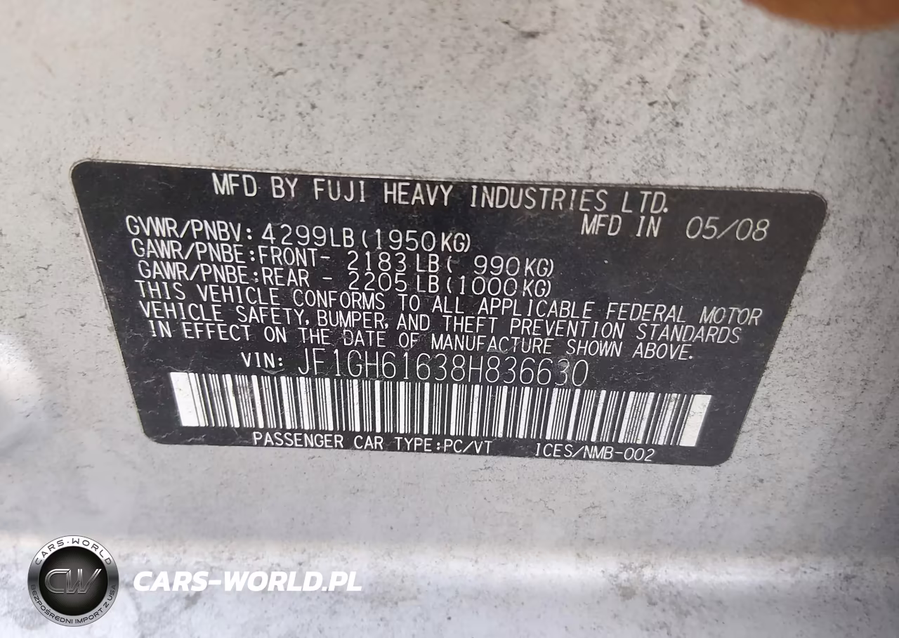 2008 Subaru Impreza Wagon (Natl) I W-Premium Pkg VIN:JF1GH61638H836630 - 9
