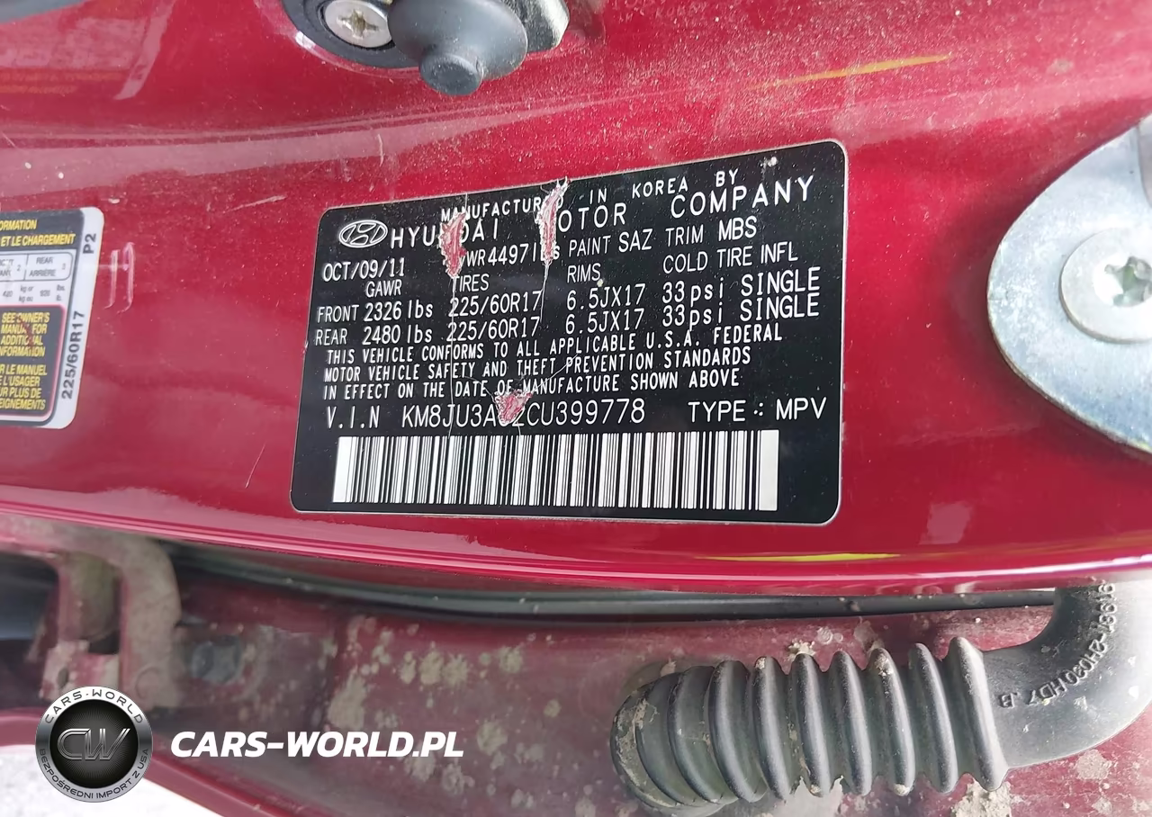 2012 Hyundai Tucson Gls VIN:KM8JU3AC2CU399778 - 9