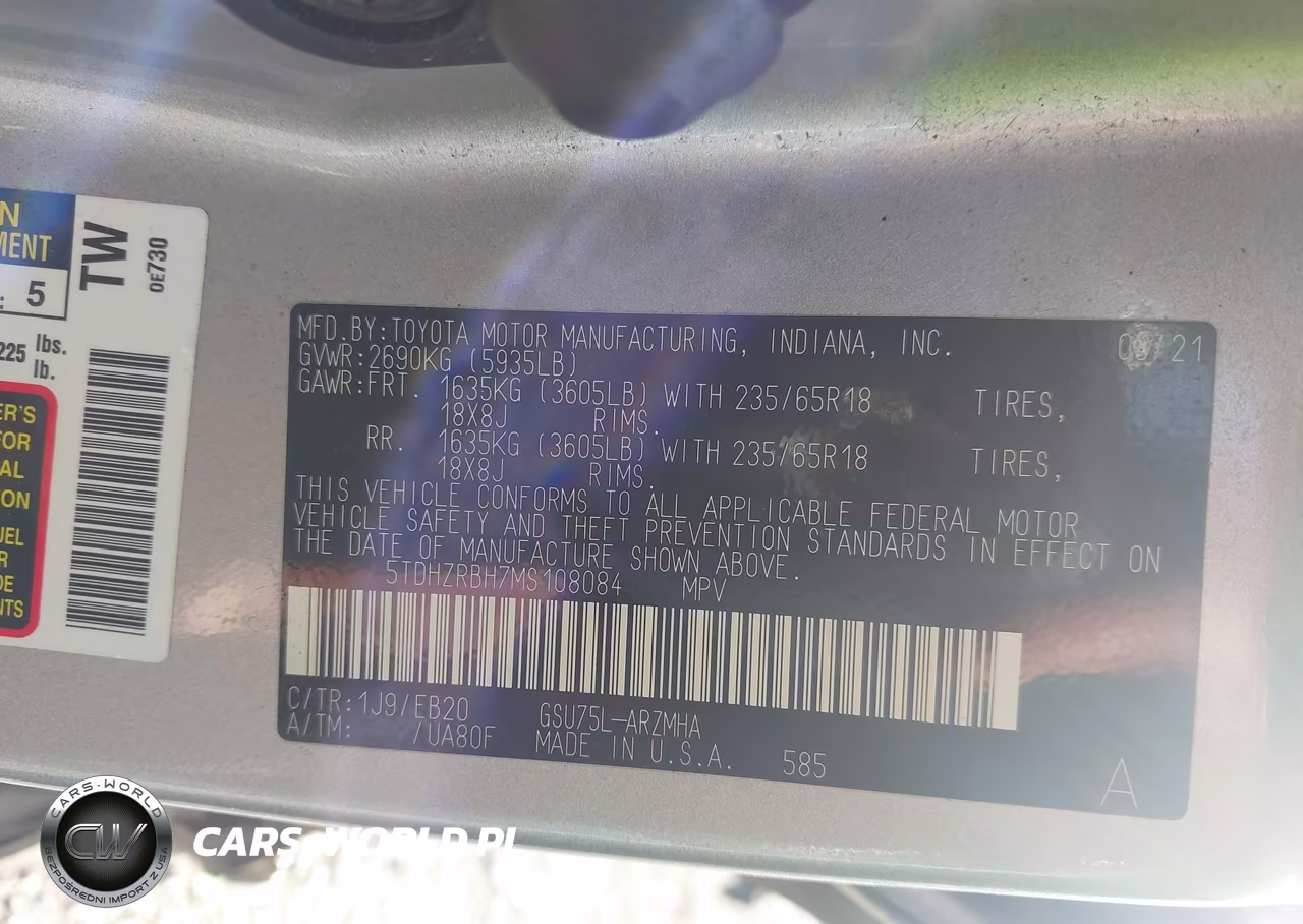 2021 Toyota Highlander Xle VIN:5TDHZRBH7MS108084 - 9