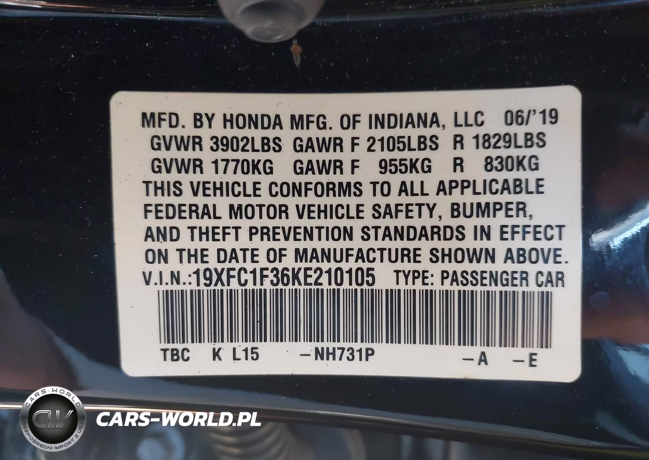 2019 Honda Civic Ex VIN:19XFC1F36KE210105 - 9