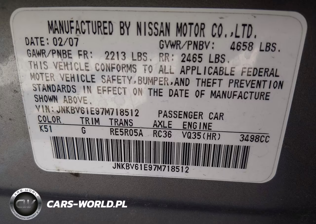 2007 Infiniti G35 Journey VIN:JNKBV61E97M718512 - 9