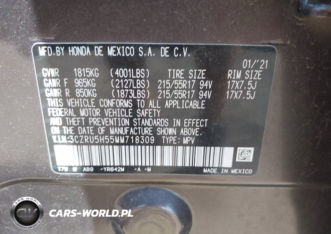 2021 Honda Hr-V 2Wd Ex VIN:3CZRU5H55MM718309 - 9