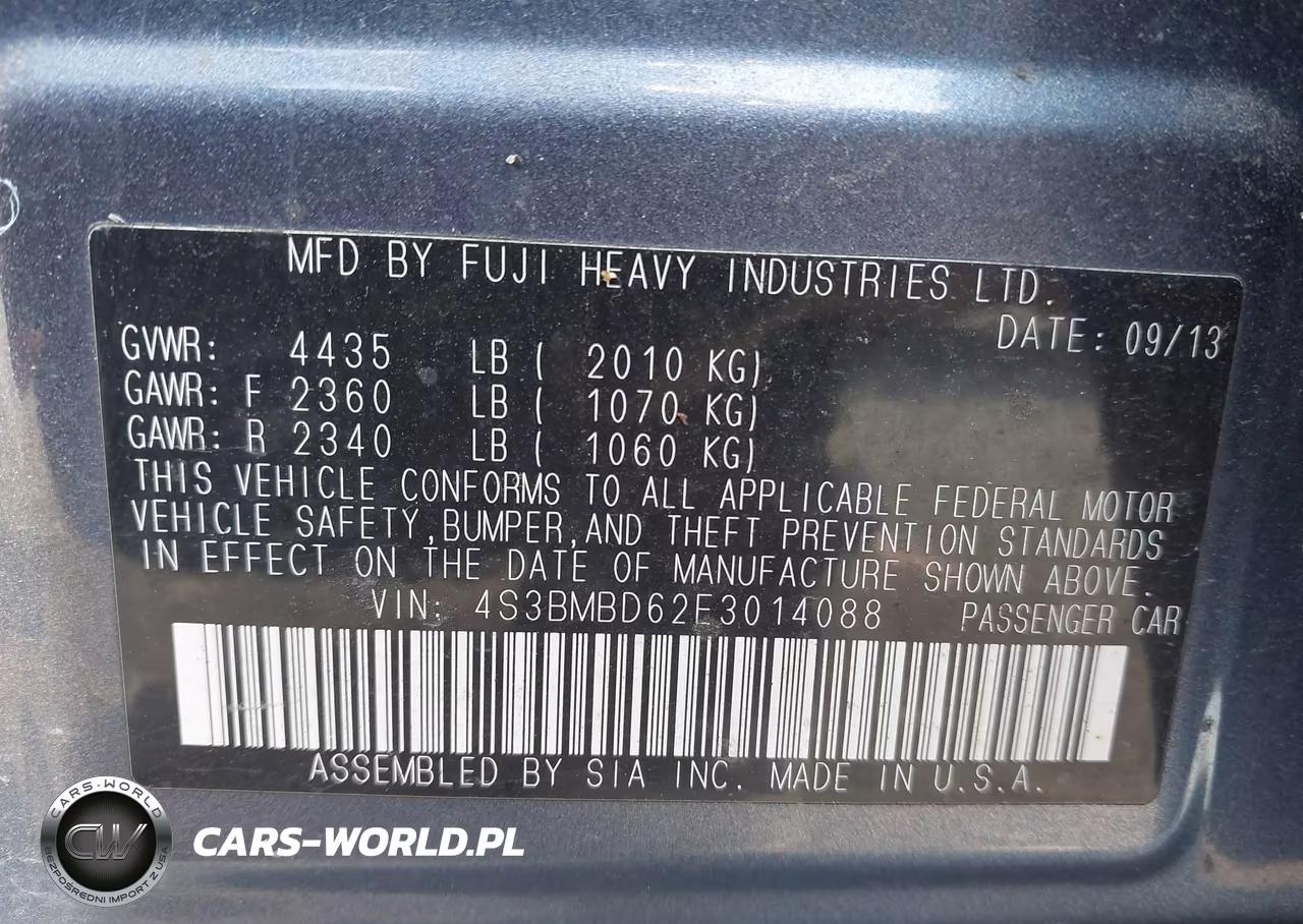 2014 Subaru Legacy 2.5I Premium VIN:4S3BMBD62E3014088 - 9