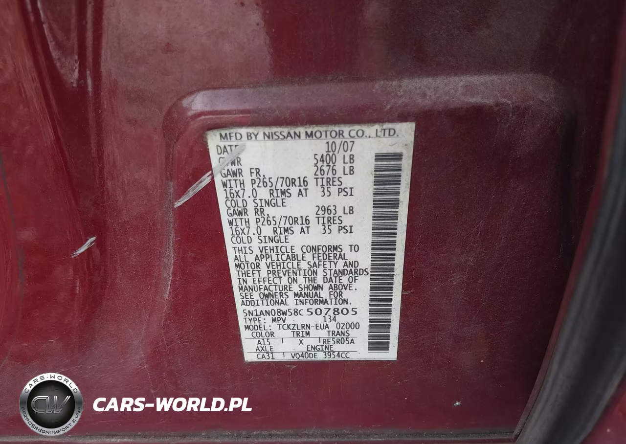 2008 Nissan Xterra S VIN:5N1AN08W58C507805 - 9