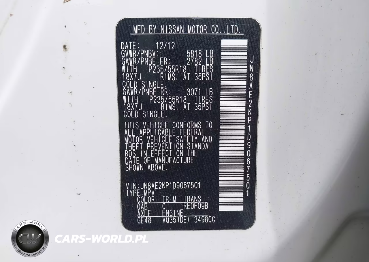 2013 Nissan Quest Sl VIN:JN8AE2KP1D9067501 - 9