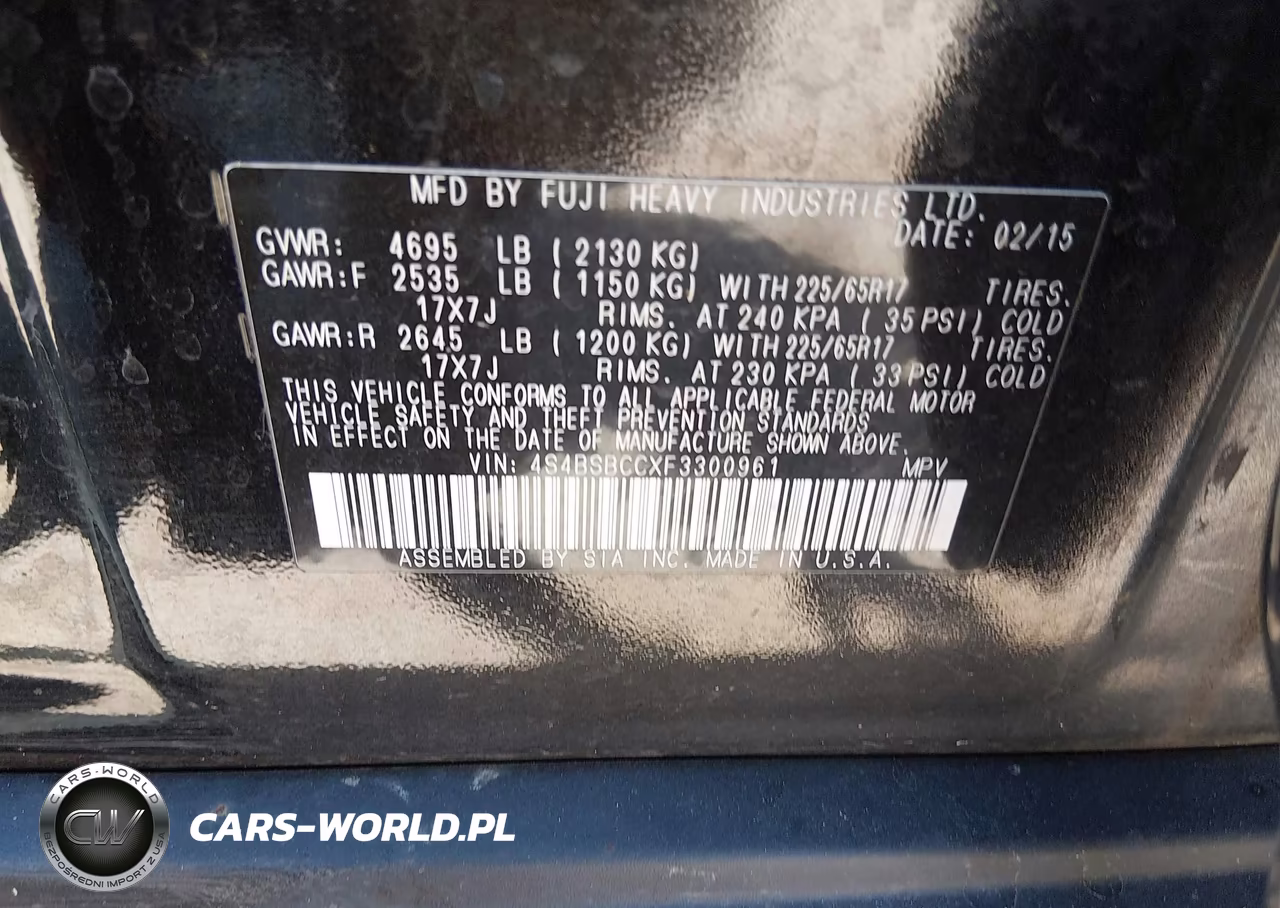2015 Subaru Outback 2.5I Premium VIN:4S4BSBCCXF3300961 - 9