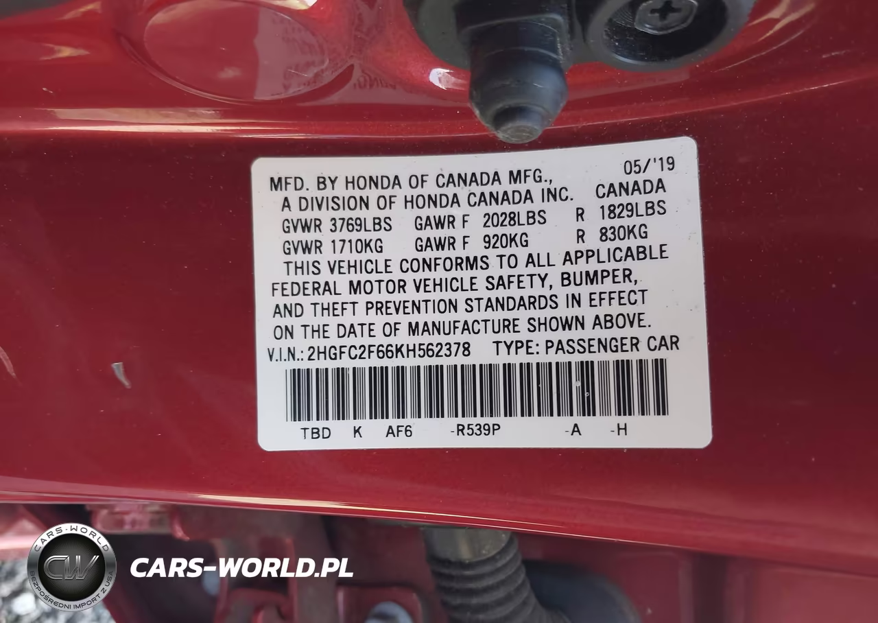 2019 Honda Civic Lx VIN:2HGFC2F66KH562378 - 9