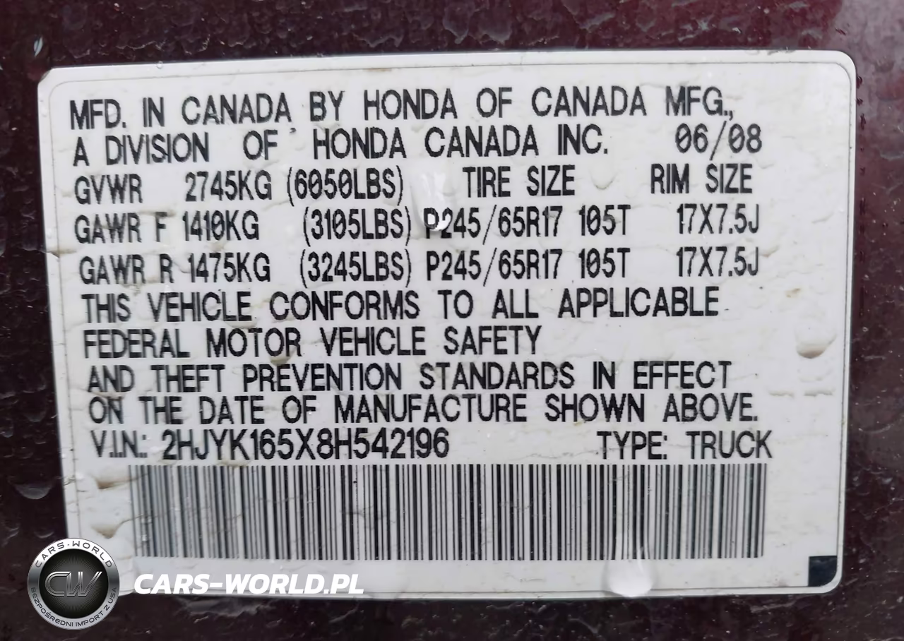 2008 Honda Ridgeline Rtl VIN:2HJYK165X8H542196 - 9