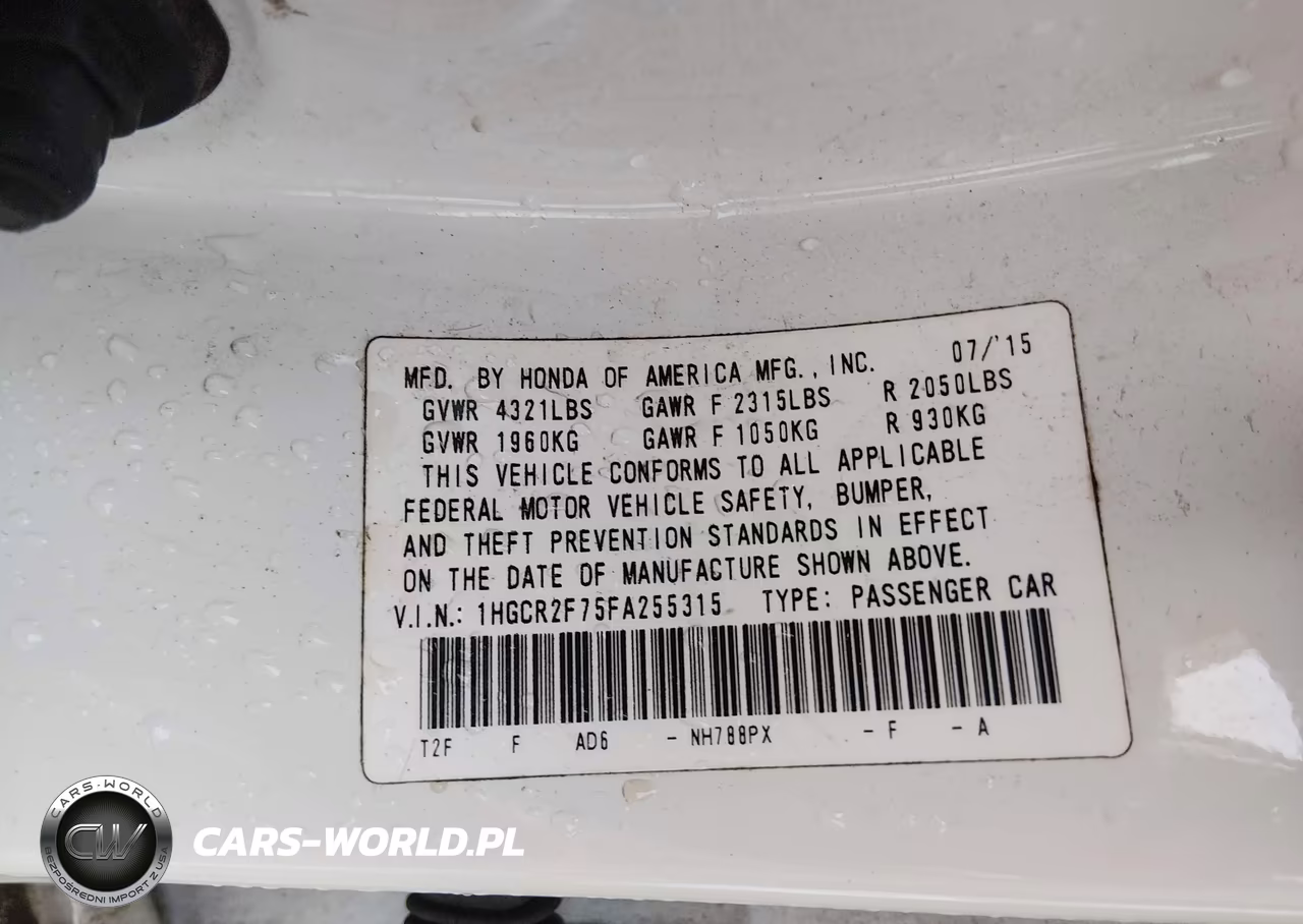 2015 Honda Accord Ex VIN:1HGCR2F75FA255315 - 9