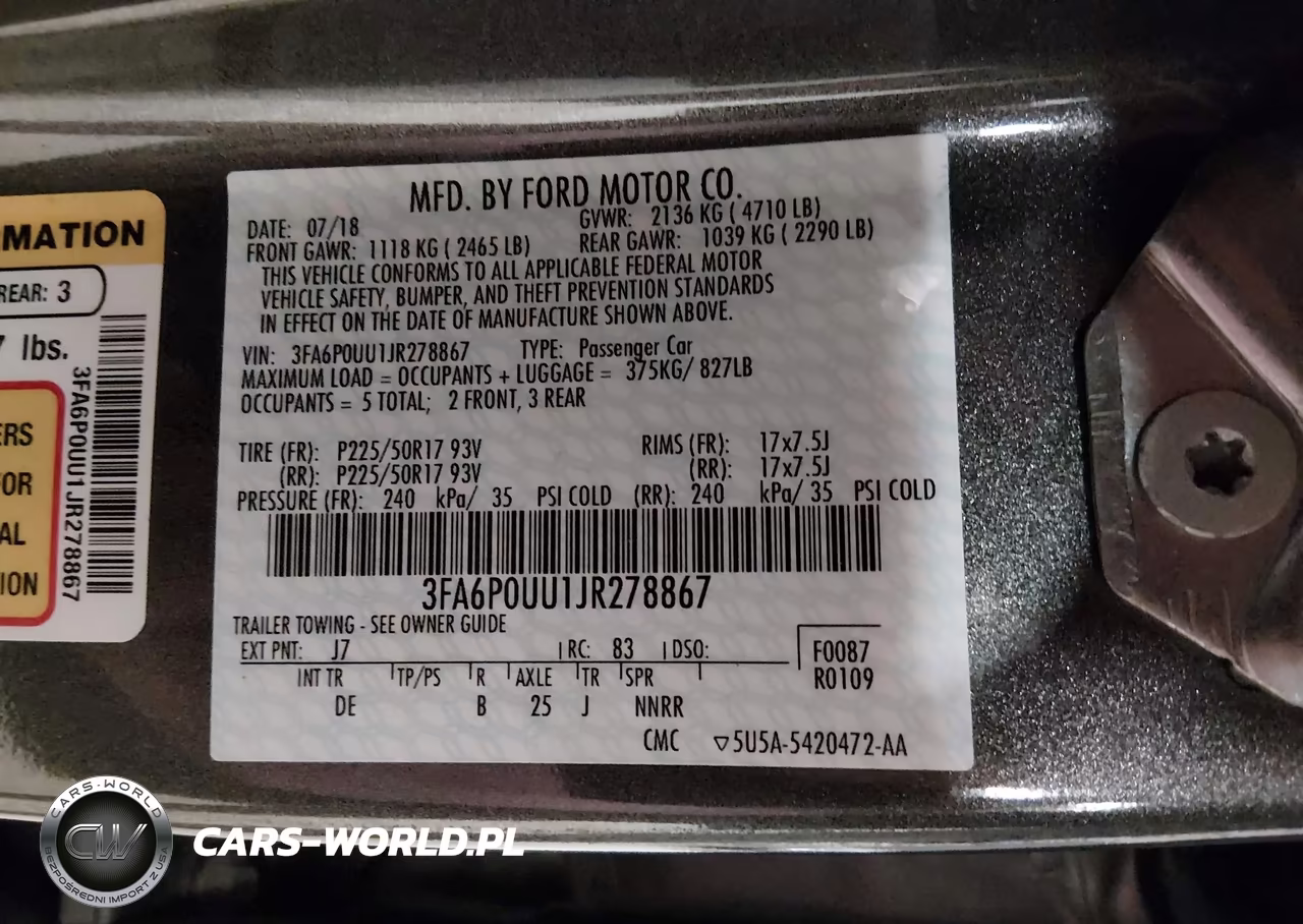 2018 Ford Fusion Hybrid S VIN:3FA6P0UU1JR278867 - 9
