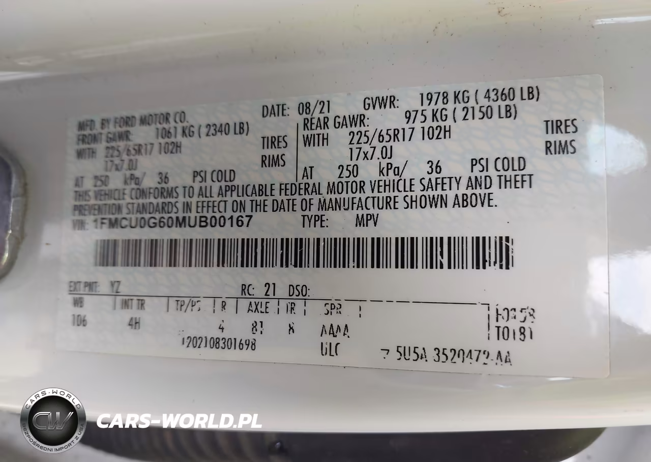 2021 Ford Escape Se VIN:1FMCU0G60MUB00167 - 9