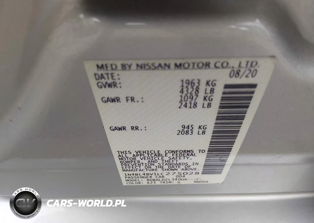 2020 Nissan Altima S Fwd VIN:1N4BL4BV1LC275028 - 9