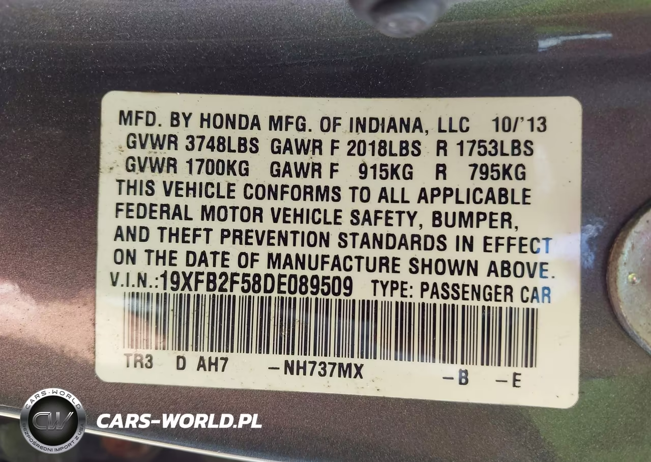 2013 Honda Civic Lx VIN:19XFB2F58DE089509 - 9