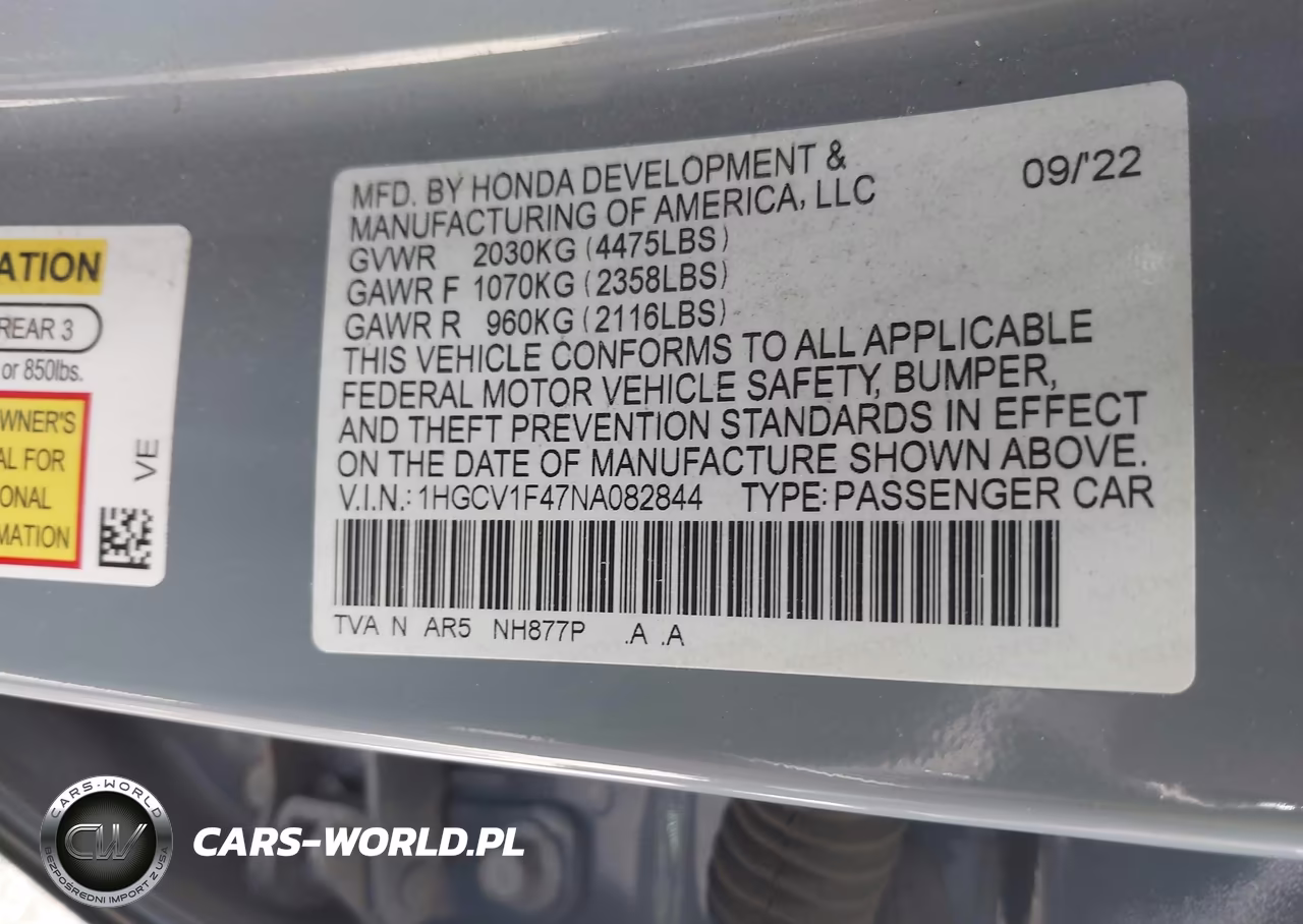 2022 Honda Accord Sport Special Edition VIN:1HGCV1F47NA082844 - 9