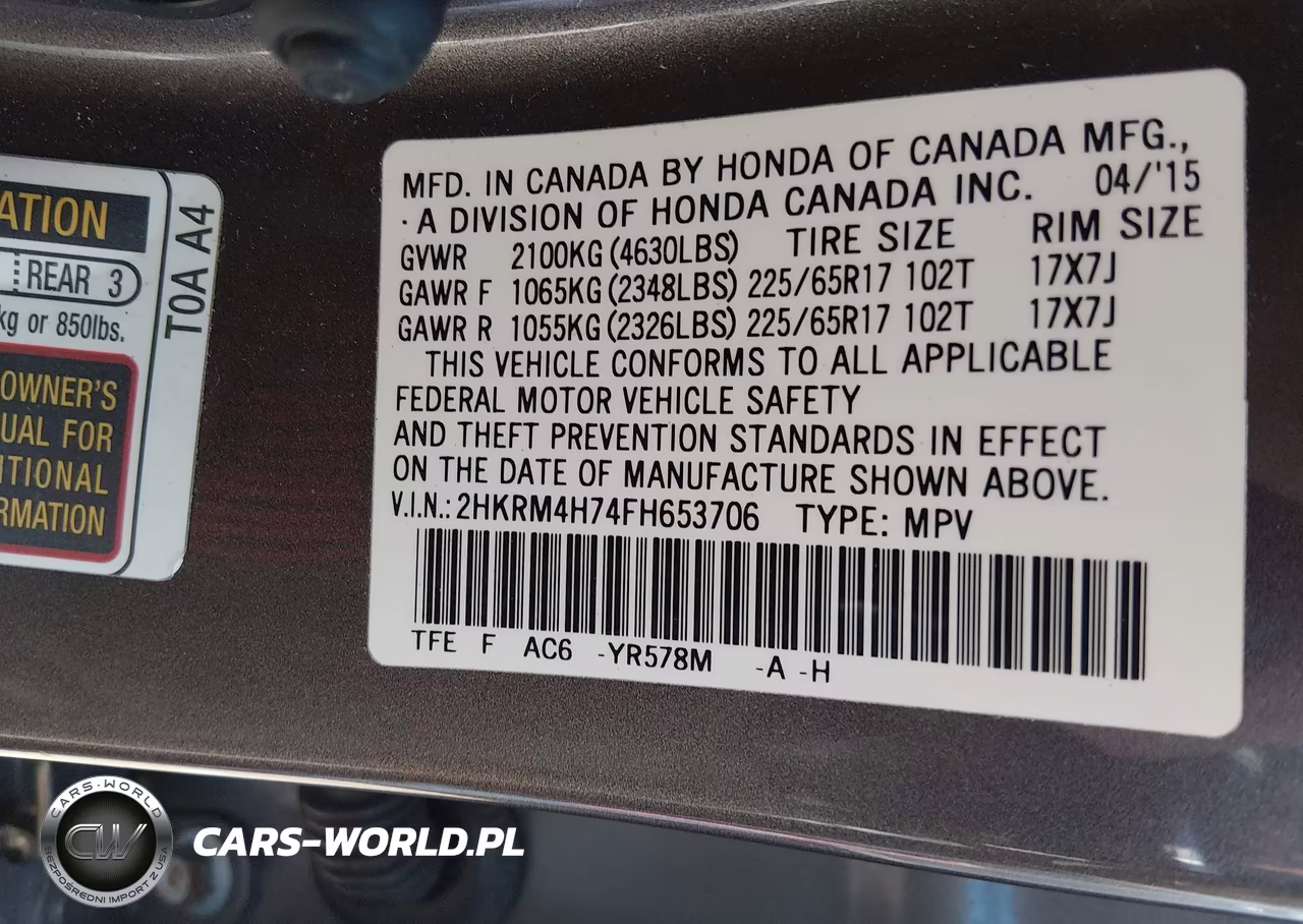 2015 Honda Cr-V Ex-L VIN:2HKRM4H74FH653706 - 9